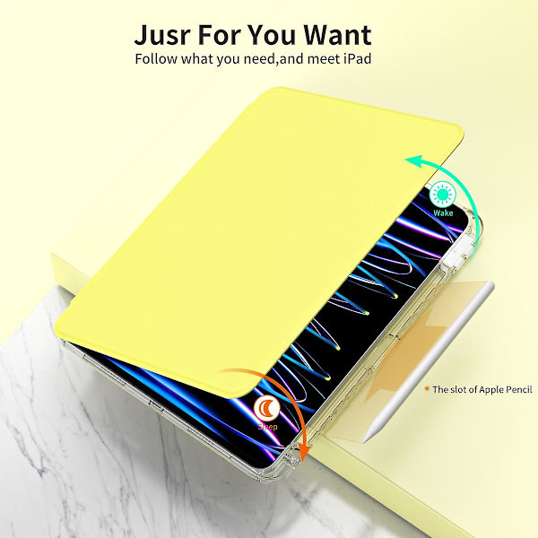 Etui med Stativ til iPad Pro 13 (2024) - Læder + Klar Akryl Aftageligt Tablet Cover - Gul Yellow iPad Pro 13 (2024)