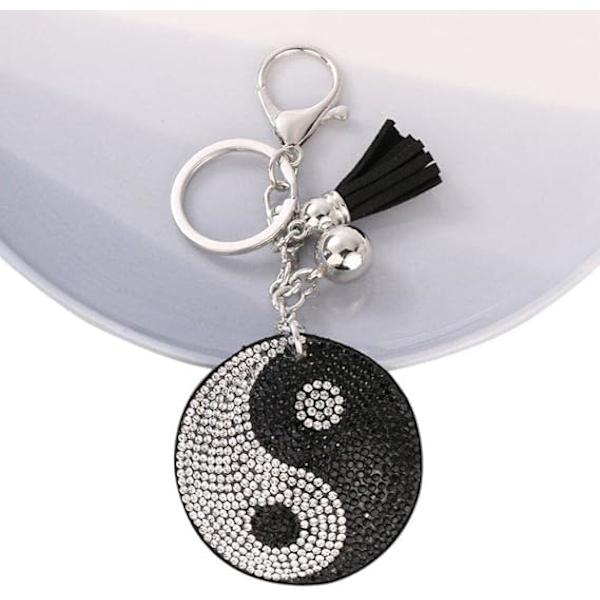 Yin Yang Taichi Symboler Nyckelring 2st Nyckelring Kristall Tofs Guld Färg Prydnad för Väskor Bilnyckelhänge Unisex