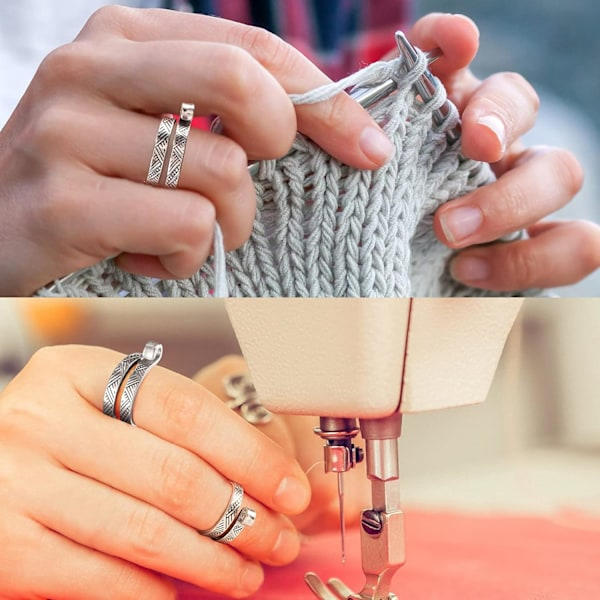 2-pak Strikke- og Hæklenål til Fingre, Justerbar Hæklenål, Metal Åben Garn Guide Finger Holder, Strikke Fingerbeskyttere til
