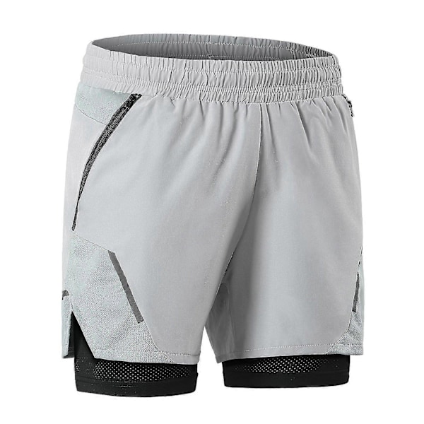 2-i-1 Løpeshorts for Menn med Glidelåslommer Hurtigtørkende Treningsshorts for Gymtrening black L