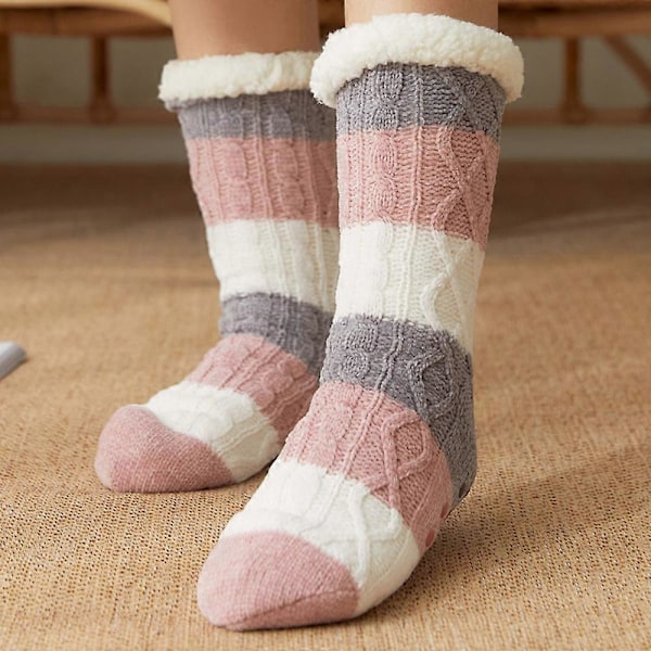 Dam Varma Strumpor Hemmastrumpor Tjocka Tofflor Mattstrumpor Pink Grey