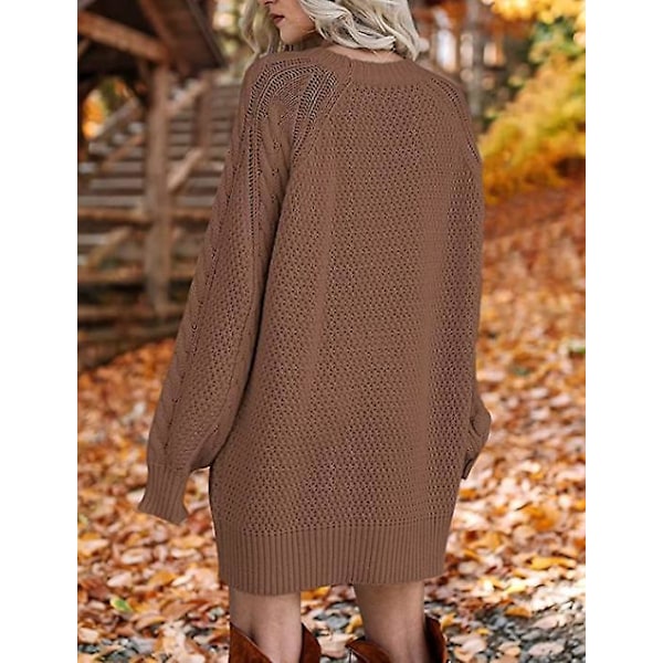 Dam Långärmad Stickad Tröja Klänning brown L