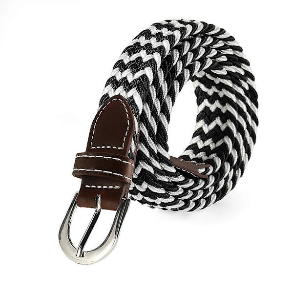 Elastisk stof flettet bælte, slidstærkt strækvævet bælte til unisex mænd/kvinder/unge black white pinch tail