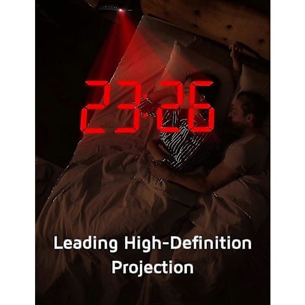 Projektionsväckarklocka, Digital klocka med 180° roterbar projektor, 3-nivås ljusstyrka dimmer Boris Red Digit