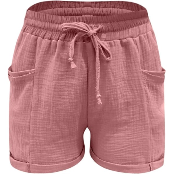 Dame Shorts Sommer Mode Afslappede Musselin Bukser med Høj Talje Lige Ben Sport Afslappede Løse Shorts med Snøre Kort Pink S