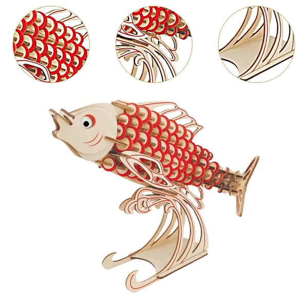 3D Träpussel Fisk Havsdjur Pussel DIY för Barn Present Samlarobjekt