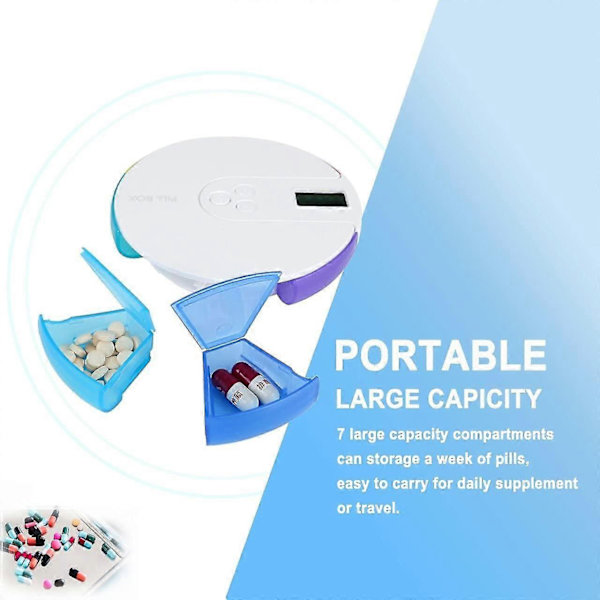 7 Dagars Regn Digital Pillerorganisatör, Portabel Veckovis Digital Pillbox Lättviktig Lätt Att Bära Rund Elektronisk Intelligent Medicinfodral, 8702