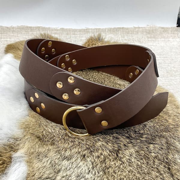 Viking O-ring spænde bælte (brun), PU læder ring bælte, middelalder