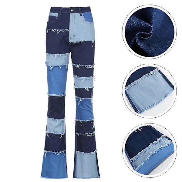 1 Par Dame Patch Flare Jeans Høy Midje Bukser Slengbukser Damebukser
