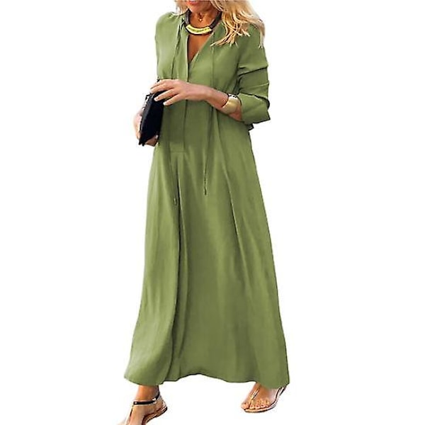 Skjortklänning Hög Midja Varm Hudvänlig Populär Dam Enfärgad Pullover Höst Lång Klänning för Semester green L
