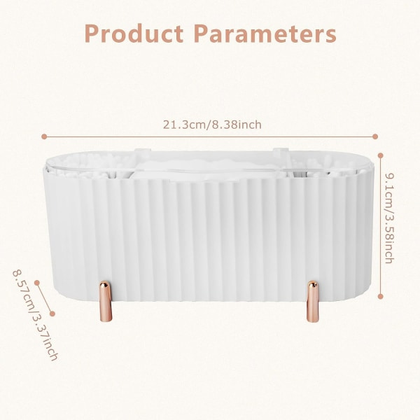 Makeup Organizer Opbevaringsbeholder, ABS Holder, 3 Rum Badeværelse Organizer Skønhed Makeup Organizer til Bomuldspuder, Vatpind, Hvid