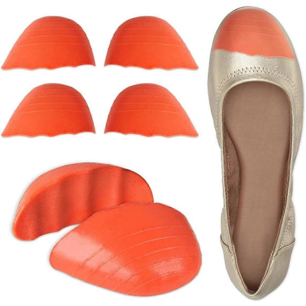 Kengän täyteaineet, 2 paria, varvaspehmusteet, jotka tekevät suurista kengistä sopivat, pehmeät puolikoon pohjalliset löysille kengille 2Pairs Orange rounded
