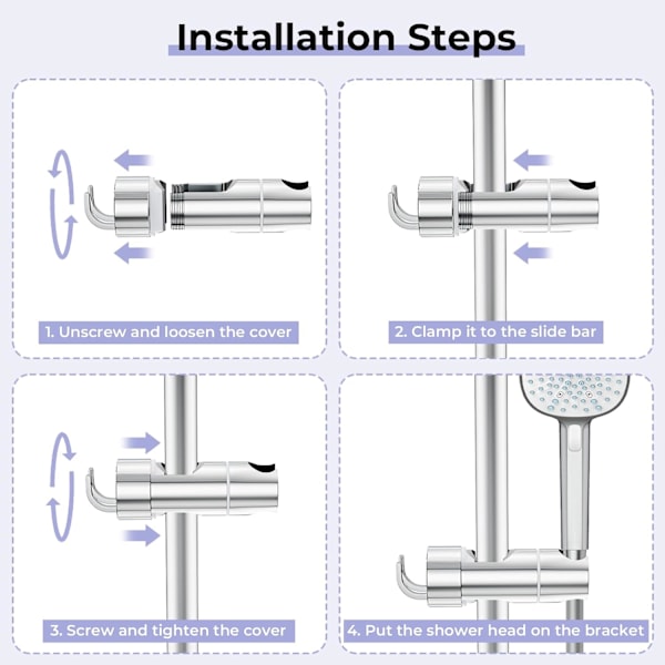 Justerbar duschhuvudhållare med 2 krokar, universellt duschhuvudfäste för 16-27 mm glidstång, krompläterad duschreglage
