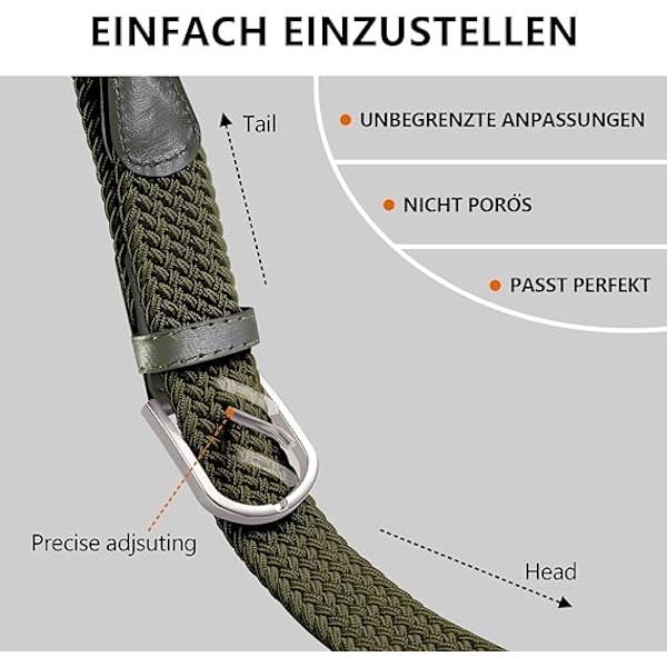 Herrbälte, elastiskt flätat bälte unisex män kvinnor flätat elastiskt stretch vävt bälte 33 mm (1,25 tum), längd 42 tum (107 cm) passar midja 33 tum-36 tum, flera färger