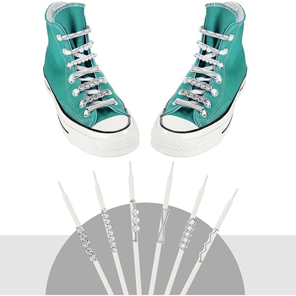 8 par snørebåndscharms clips sneakers snørebåndsdekorationer DIY dekorative skoclips faux perle rhinsten skotilbehør Silber