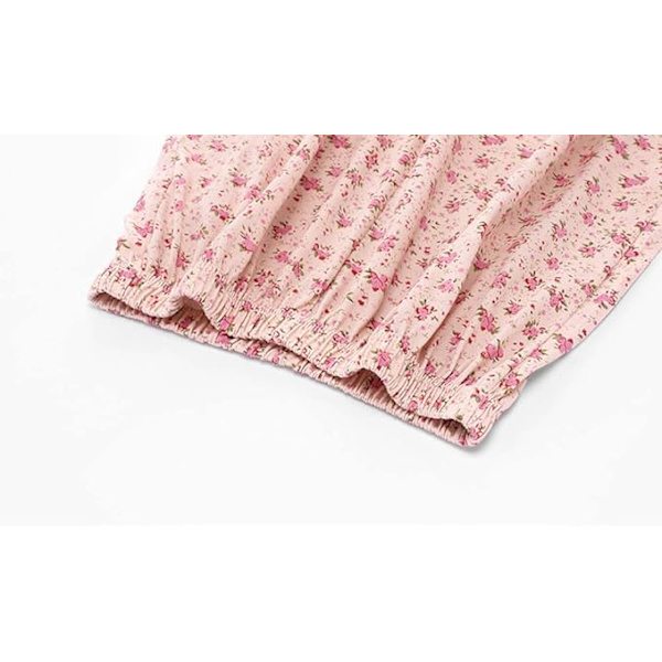 Naisten pyjamasetti, naisten lyhyet pyjamat, seksikkäät, hengittävät, kaksiosainen yöasu, söpö vaaleanpunainen kukkakuvioinen pyjamasetti, pitsi yläosa, pyjamapohjat, loungewear M
