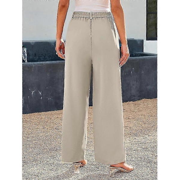 Naisten leveälahkeiset housut korkealla vyötäröllä, business casual -tyyliset Khaki S