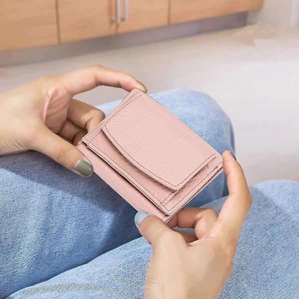 Naisten pieni lompakko PU-nahkaa kolmiosainen vetoketjullinen kolikkotasku korttikotelo kukkaro Pink