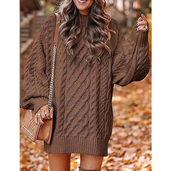 Dame Langærmet Strikket Sweater Kjole brown L