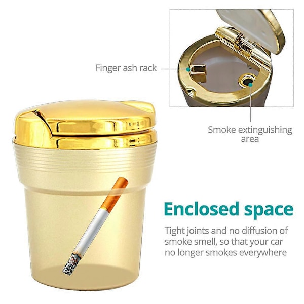 Askkoppar Universal Bilaskkopp Med LED-lampor Med Lock Kreativ Personlighet Täckt Bil Inuti Bilen Multifunktionella Biltillbehör Ny Gold