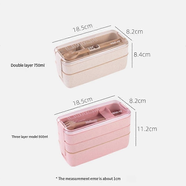 Bärbar Bento Box, 3-lagers Lunchlåda, 900ML Matlåda i Vetestrå, Grön