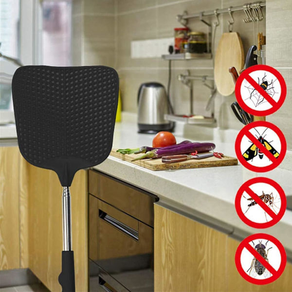 Utvidbare fluesmekkere 2-pakning, kraftig fluedreper med rustfritt stål teleskophåndtak 28,5 cm til 75 cm, manuell fluesmekk skadedyr