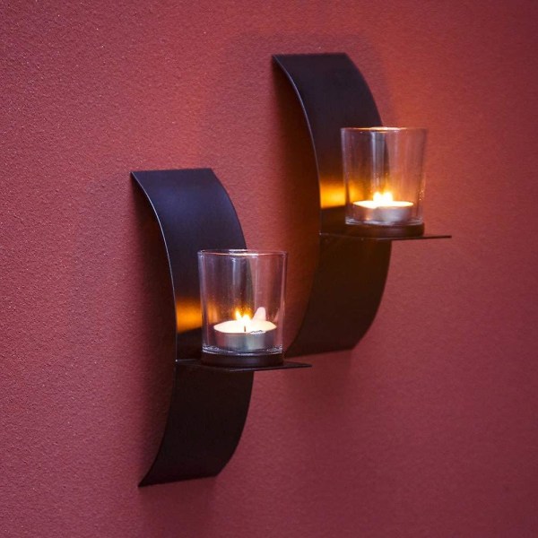 2 stk. Veggmontert lysestake i vintagestil, svart kreativ lysestake i jern, veggdekorasjoner i hjemmet