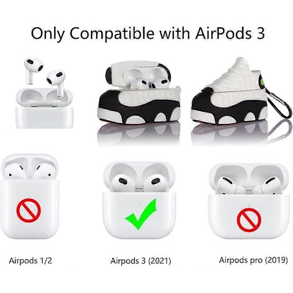 Passform designad för Airpods 3:e generationen 2021, Silikon Tecknad Söt Fodral Skyddande Stötsäkra Skal för Airpods 3 BW sneakers standard