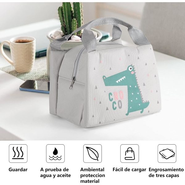 Tegneserie Lunsjpose Isolerte Gjenbrukbar Piknik Tote Bag Matpose Ispose for Barn Gutter Jenter Menn Kvinner green