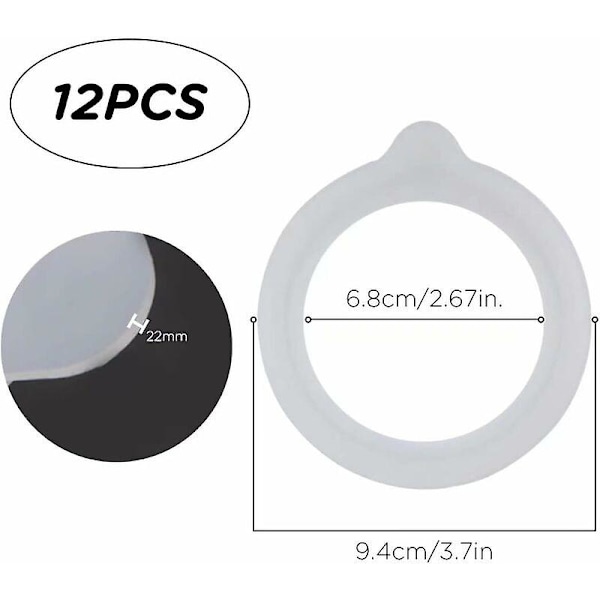 12 stk. Udskiftnings-Silikoneglas-Tætninger Lufttætte Silikonepakninger Tætningeringe til Mason-Glaslåg Almindelige Brede Munde