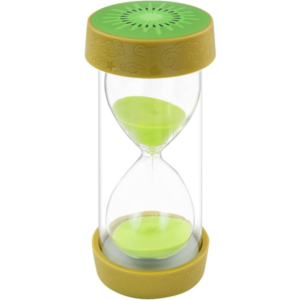 Fruktformad timglas sandtimer, säker färgglad tydlig sandglas med skyddande lockbas för hem, skrivbord, kök, matlagning, nedräkning Kiwi 30 min