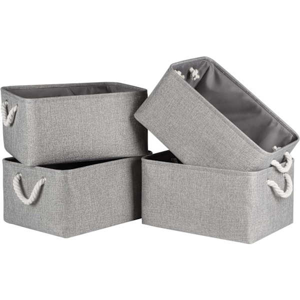 Oppbevaringskurv for hyller, oppbevaringsbokser med håndtak, store oppbevaringsbokser i stoff for organisering av hjem og kontor, grå Full/Grey 15inch-4pack