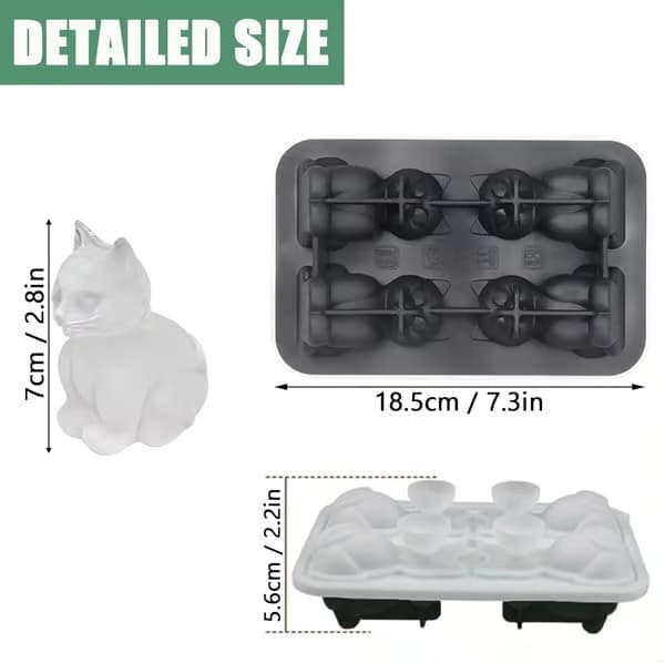 Isbakke med katteform - 3D katteformede forme til whisky bourbon, 4-hullers store sjove forme