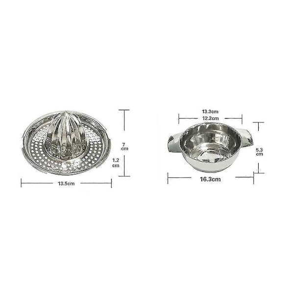 Citronpresser, rustfrit stål 304, manuel med beholder 300 ml, 12,5 cm, opvaskemaskine sikker
