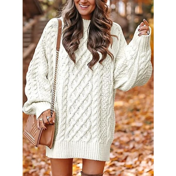 Dame Langærmet Strikket Sweater Kjole white S