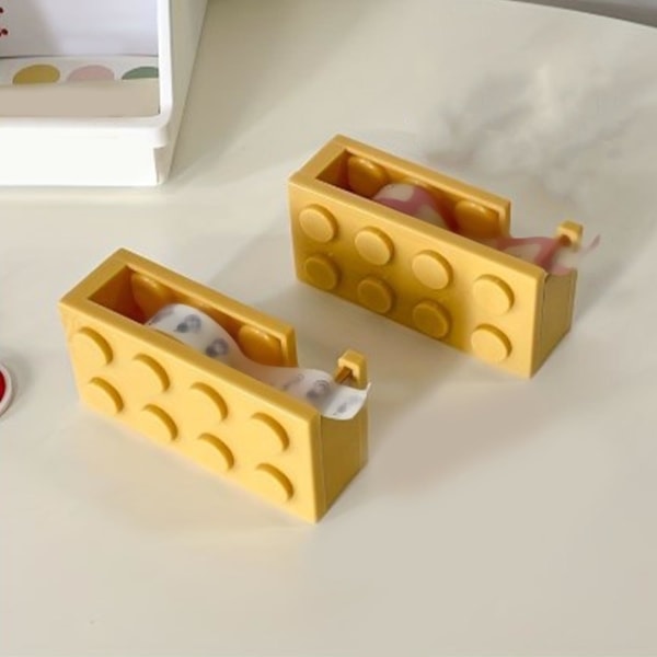 Tape Dispenser Sød Byggeklods Form Nem Skæring Bord Tape Holder til Skole Kontor Arbejdsværelse Gul