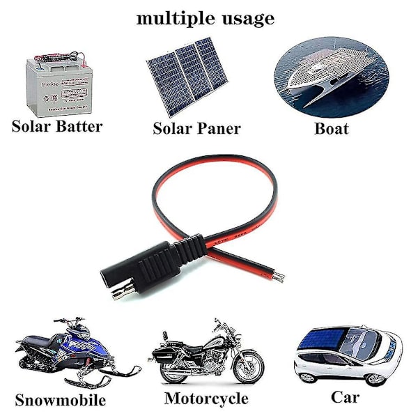 2 st 18awg SAE Förlängningskabel 2-polig SAE Snabbkoppling Koppla Ur Kontakt 10a Solbatteri Panel S-hao