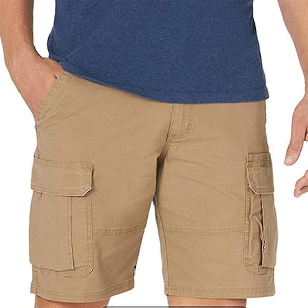 Miesten shortsit kesä rento monitoimitaskut suora lahje lyhyet housut Brown 2XL
