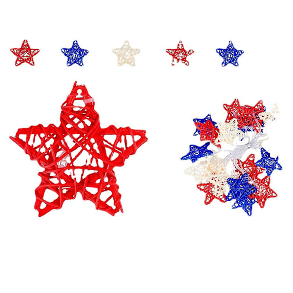 Juldekorationer Självständighetsdag String Lights Dekorationer Rattan Stjärnor Patriotiska Ljus Batteridrivna LED String Lights Utomhusbelysning