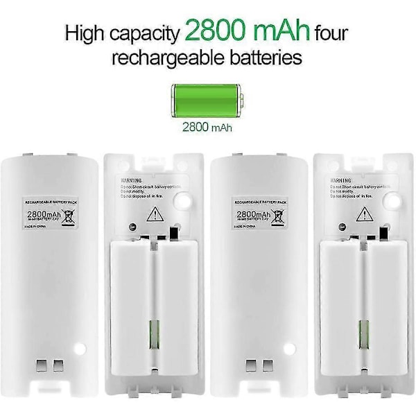 Valkoinen Wii-kaukosäätimen latausasema, 4-in-1 Wii-lataustelakka 4 kpl 2800 mAh:n ladattavilla akuilla Wii/Wii U -ohjaimelle - Musta