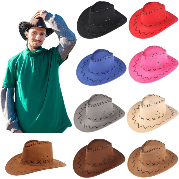 Cowboy Hat Suede Cowboy Hat Bred Brim Western Cowboy Hatte Autentiske Gunslinger Hat Filt Cowboy Hat til Mænd Kvinder