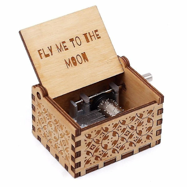 FLY ME TO THE MOON Vintage H Handvevad Trä Speldosa 30 Noter