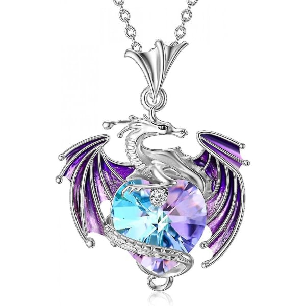 Dragon Halskjede Sterling Sølv Birthstone Wyvern Halskjede med hjerteformet krystall smykker gave til kvinner jente