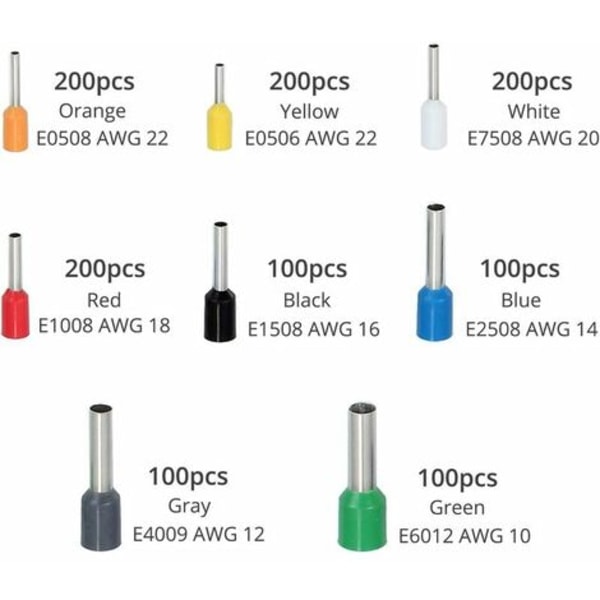 1200 st hylsor (0,5-10 mm²) Crimp-kontakt för VFENG-trådhylsor Terminal Line-kontakt Hylsset med fodral