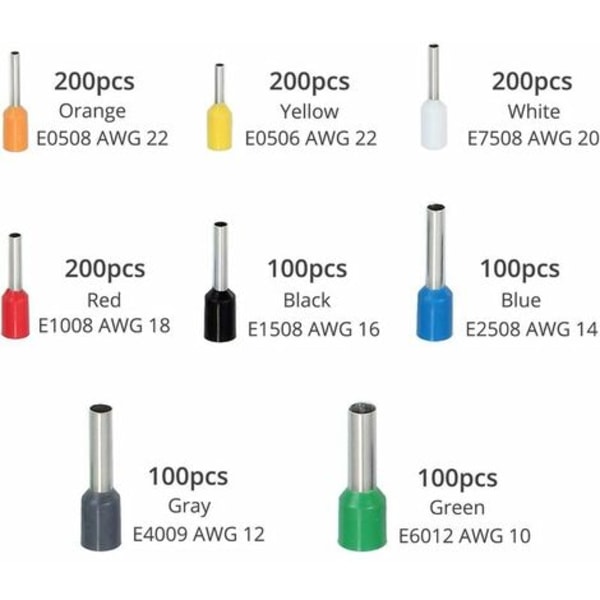 1200 stk. Ferrules (0,5-10 mm²) Crimp-stik til VFENG Wire Ferrules Terminal Line Connector Ferrule-sæt med etui