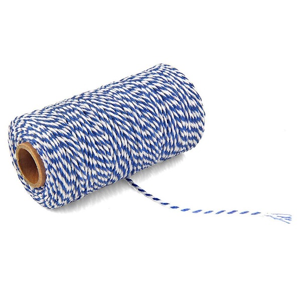 2mm 100m Bomullssträng Garn 2-trådig Flerfärgad Semester Dekorativ Randig Tråd För DIY Hantverk Present Bakning Inpackning Royal Blue-White