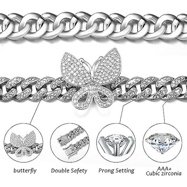 Cubansk Stil Sommerfugl Halskjede - Cubansk Stil Sommerfugl Choker - Kvinners Sommerfugl Kjede - Hip Hop - Rapper - Morsdag - Jul