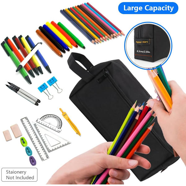 Etui, stor kapacitet blyant pen etui kontor college skole stor opbevaring til kontorartikler, toiletartikler, makeup, rejse- og kontorartikler Black