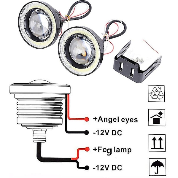 2 st 3.0 Angel Eyes Dimljus 12v Universal 2.5 Cob Led DRL-lampa 3.5 Körljus Vit Blå Rosa Gul Grön 64/76/89mm Yellow 3.0 inch