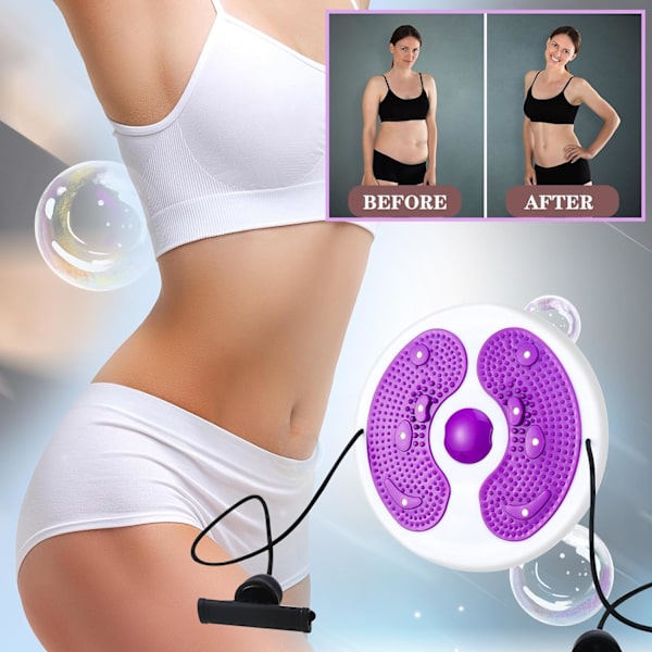 Midjetvridare med dragsko-massage fotsula, multifunktionell magnetisk balansbräda kroppsträning för kvinnor viktminskning/cardioträning purple